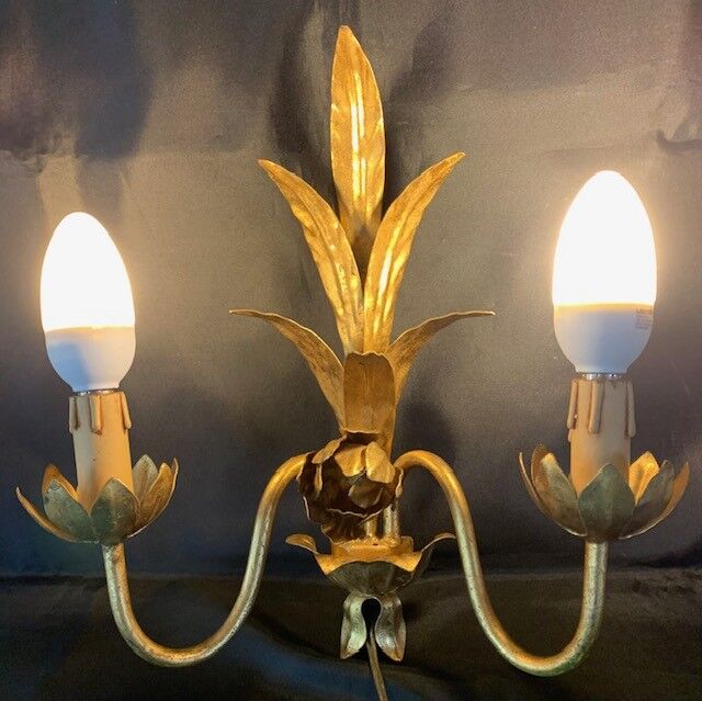 Wall lamp 2 lights golden metal design flower Rose style Italy