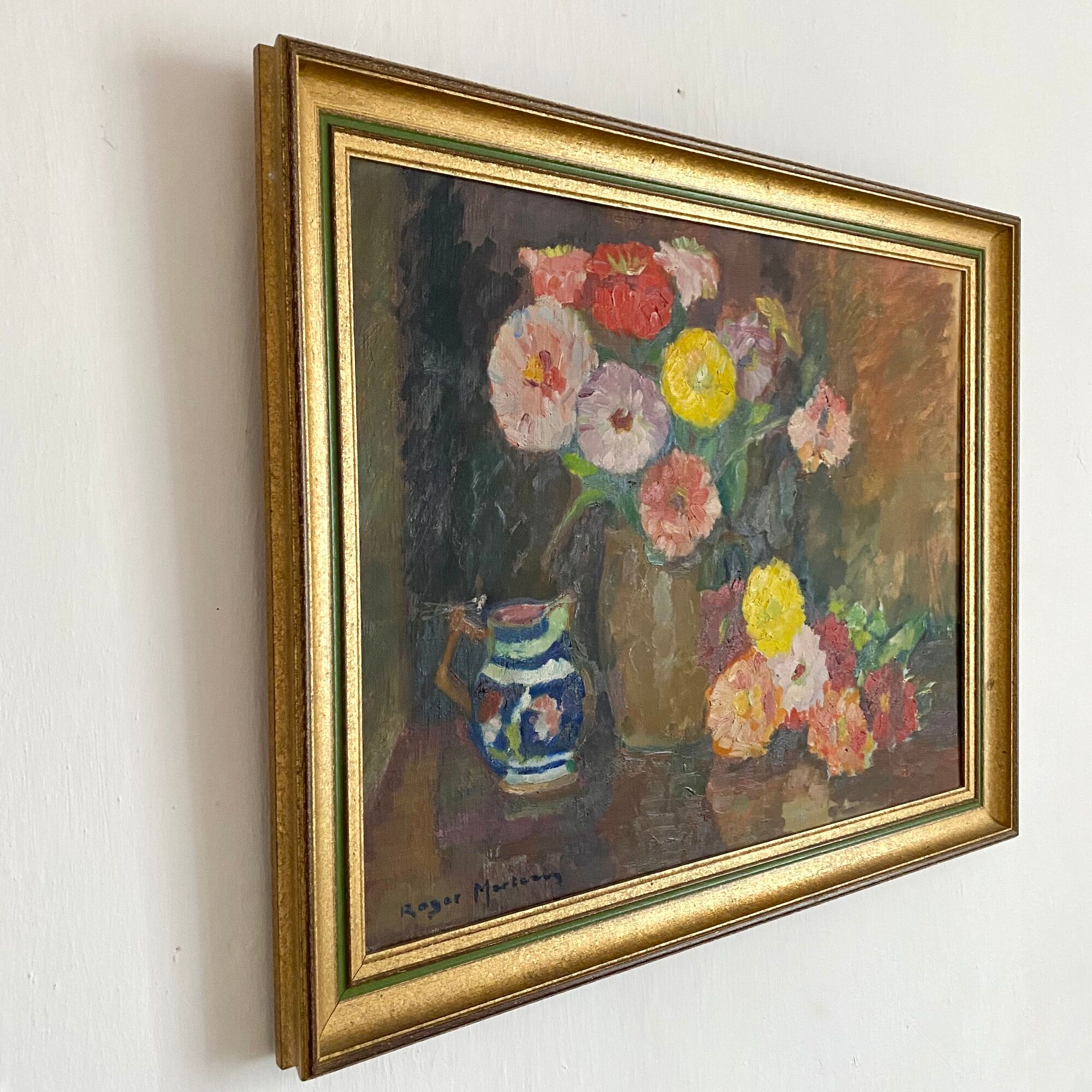 Oil on canvas still life bouquet of flowers