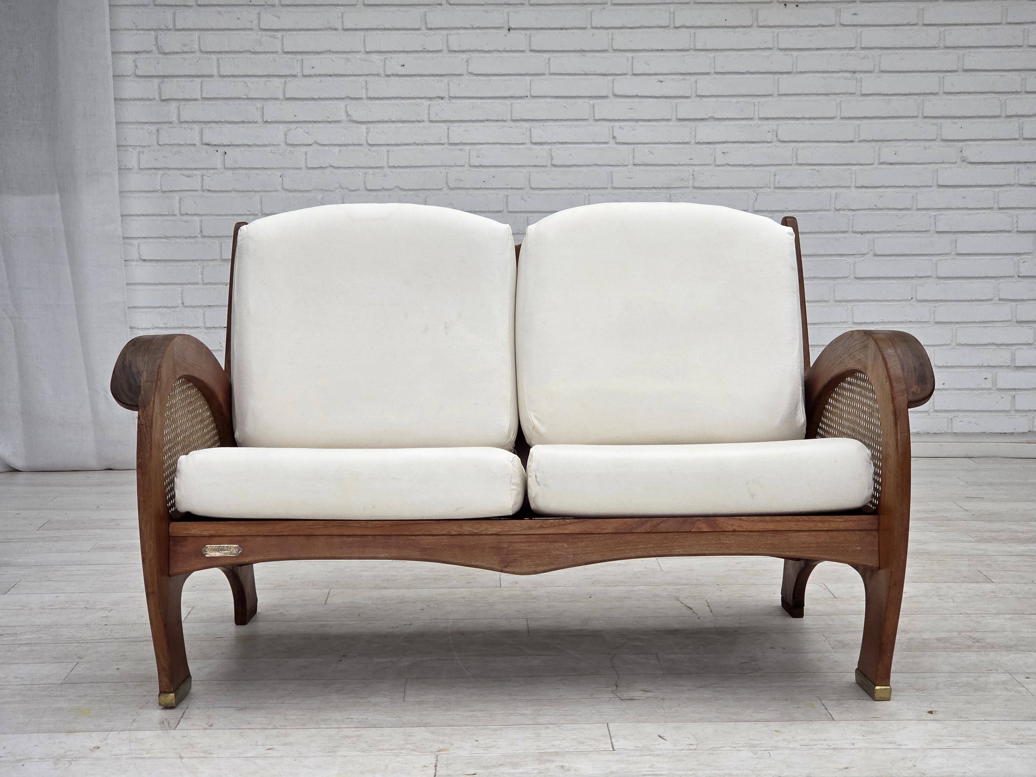 1970s, Danish 2-seater sofa by Klaus Wettergren, cotton fabric, teak wood.