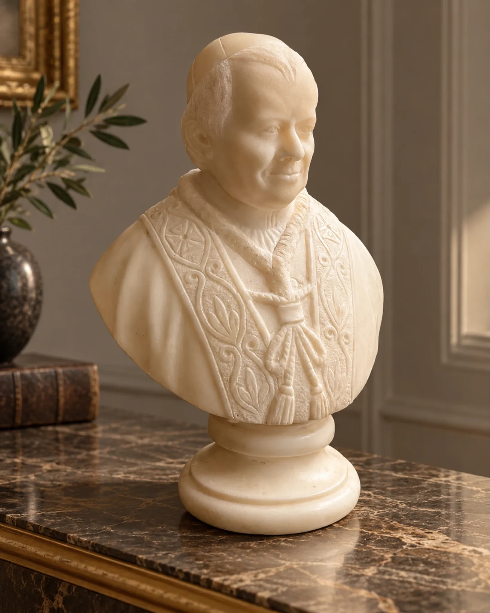 Ancient bust of Pope Pius IX in carved alabaster – 19th century
