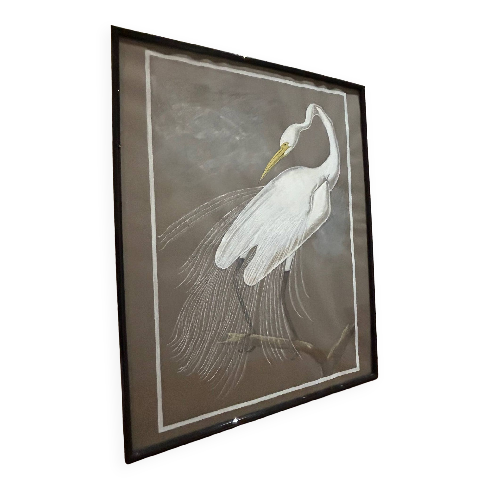 mixed media heron drawing