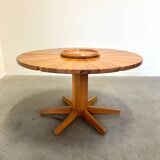 Unique round solid pine dining table, 1970s