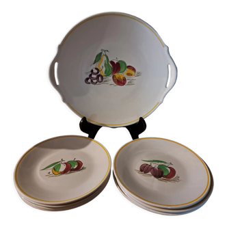 Dessert service Digoin Sarreguemines hand-painted "Vaucluse" decor