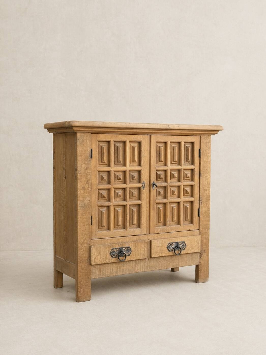 Solid oak buffet – Spanish brutalist style, 1960s