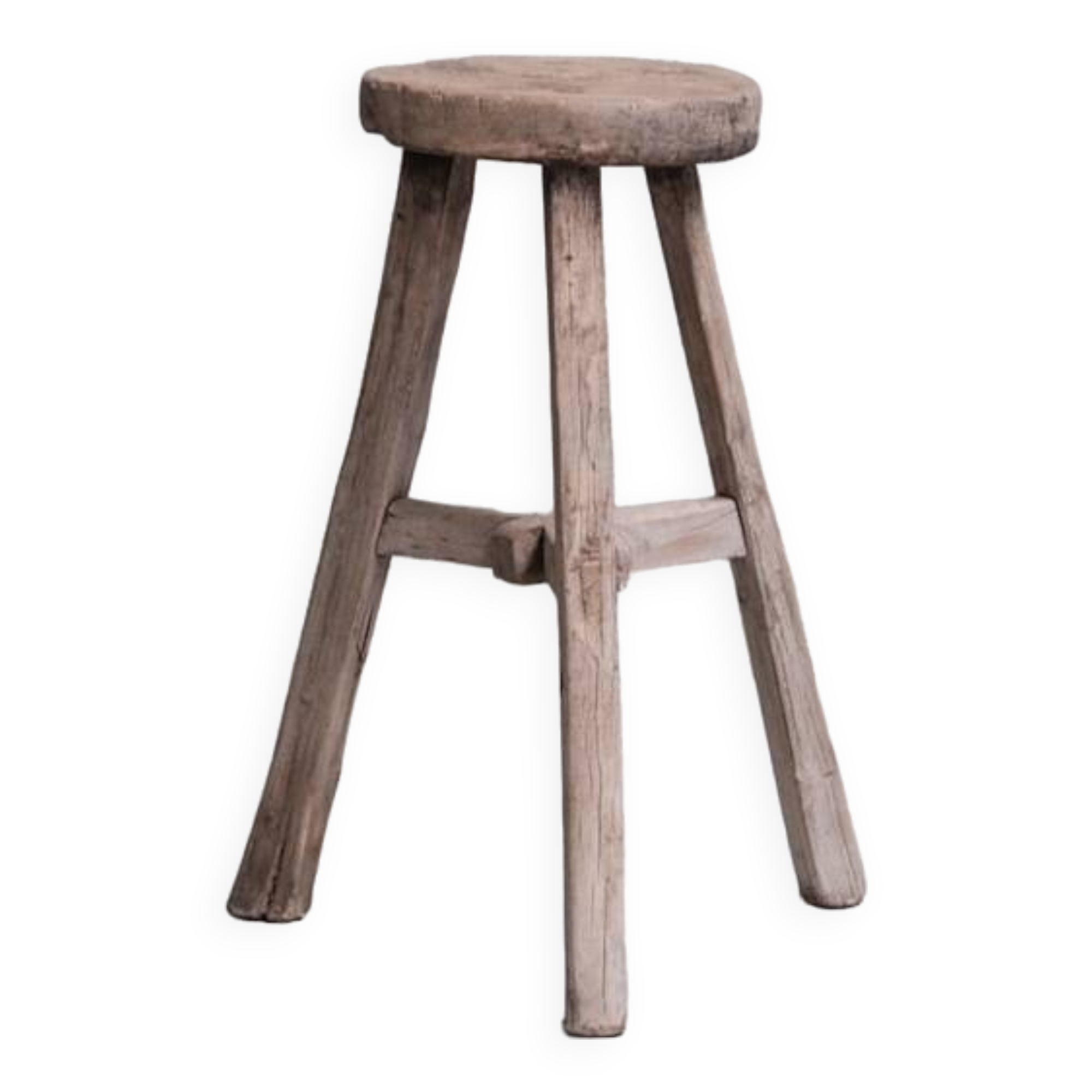 Primitive Mid-Century French Wooden Stool or Side Table