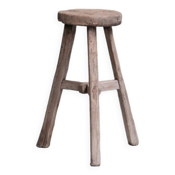 Primitive Mid-Century French Wooden Stool or Side Table