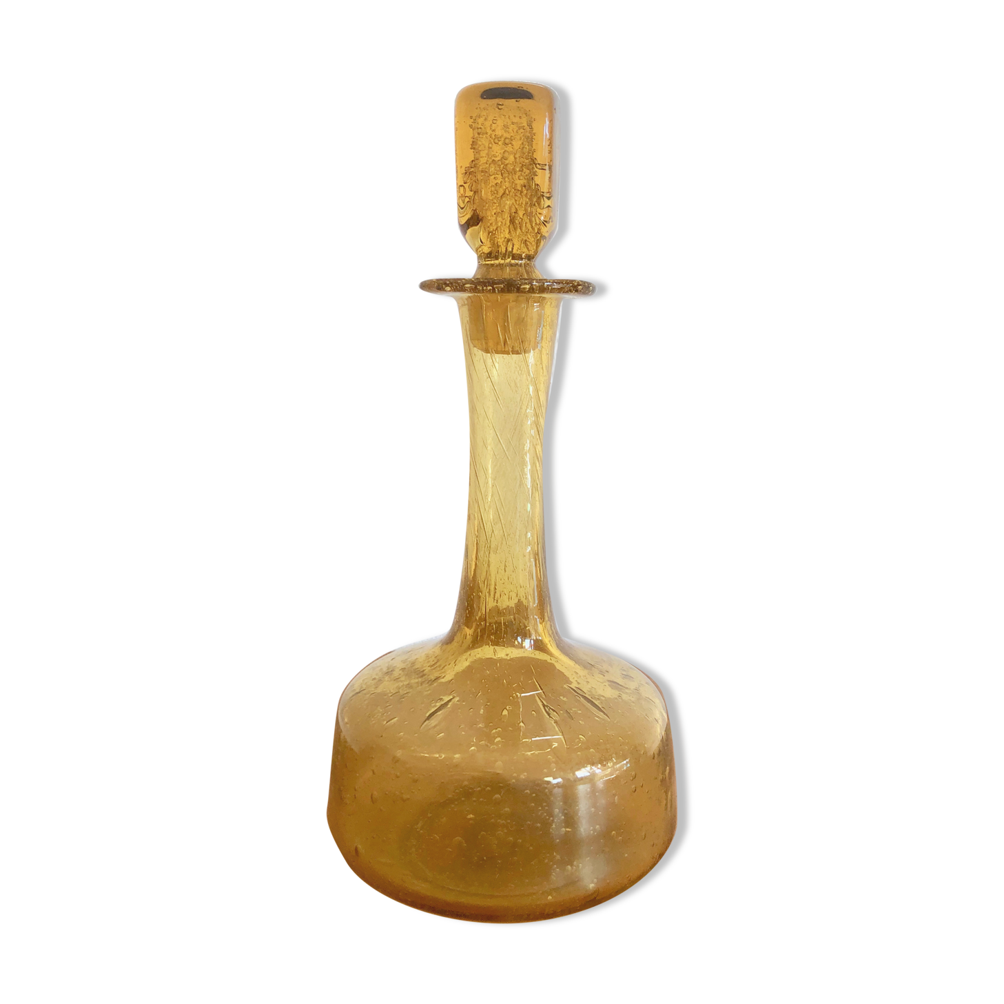 Yellow blown glass decanter
