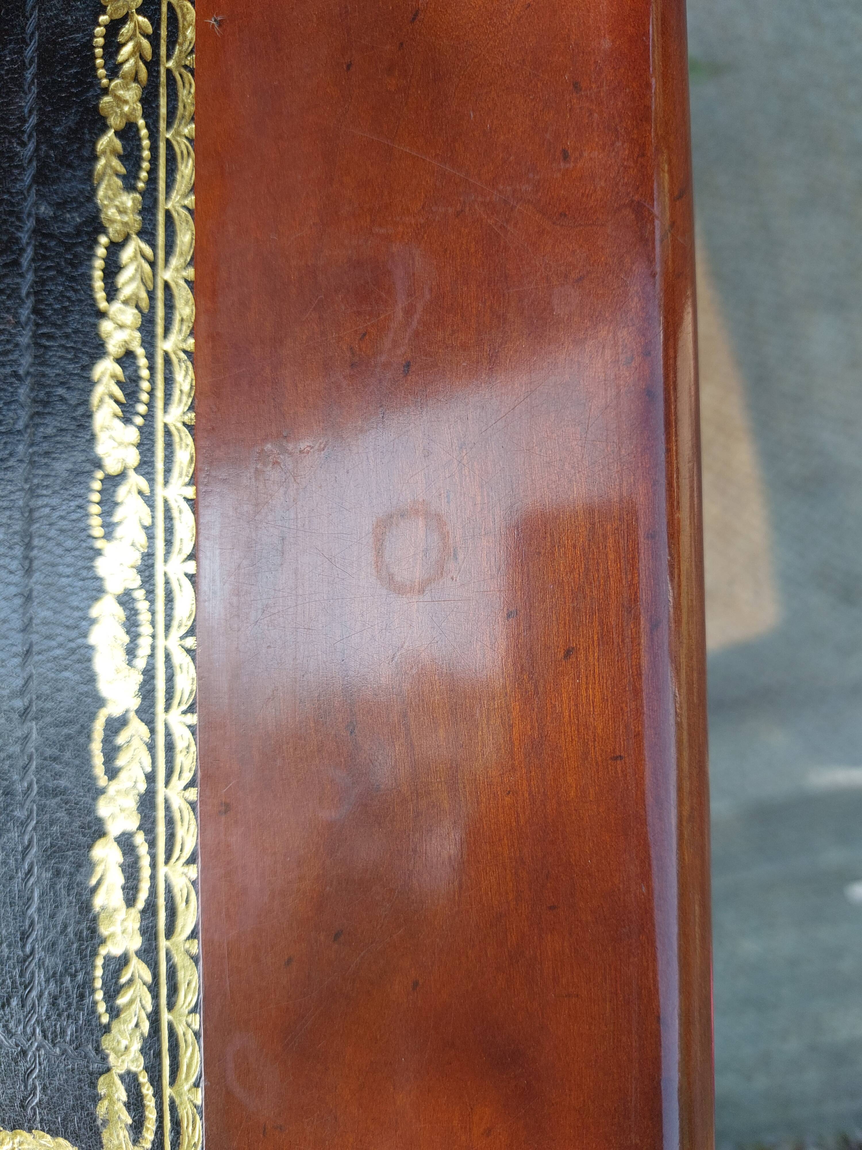 Desk, black leather top