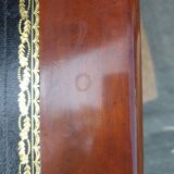 Desk, black leather top