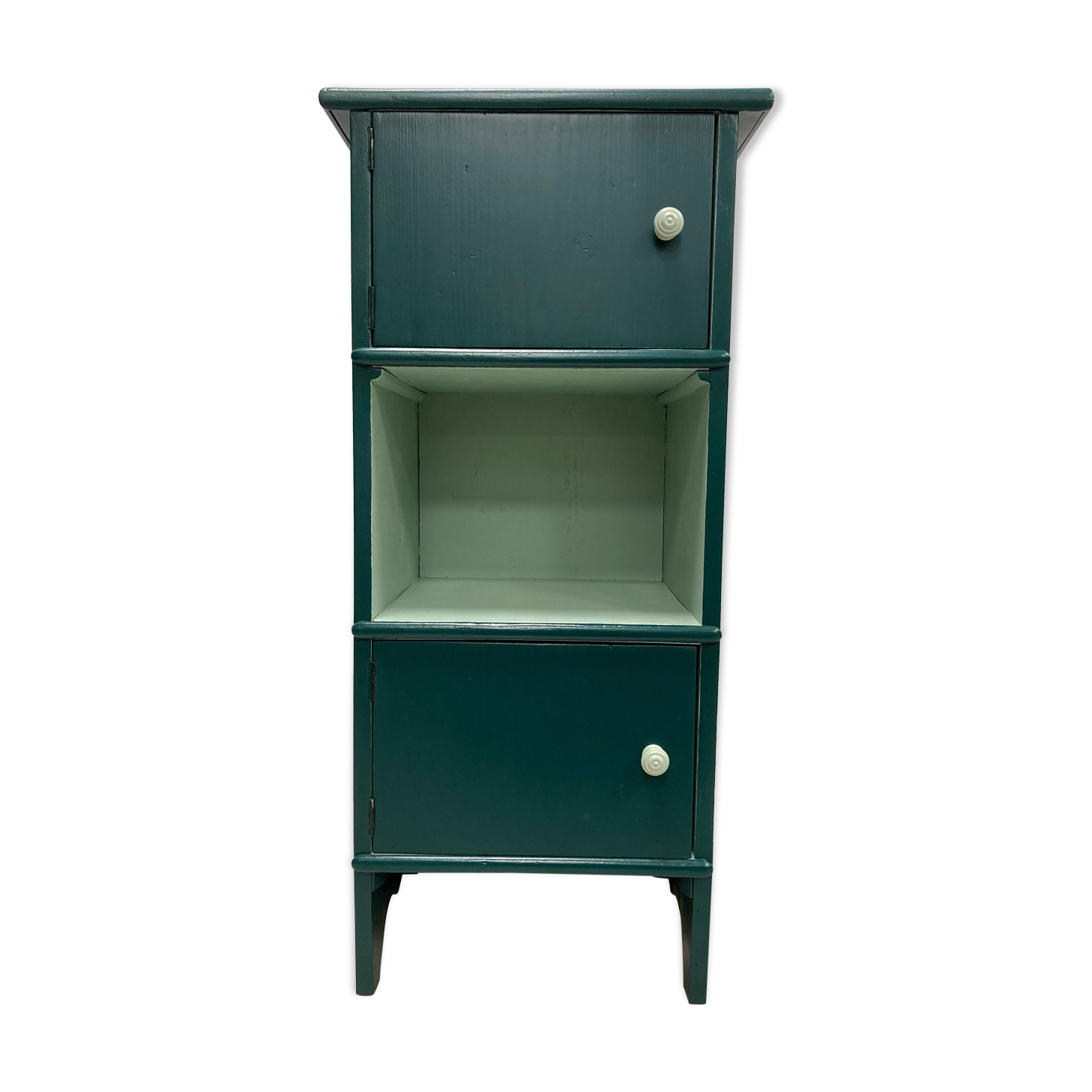 Two-door green bedside table