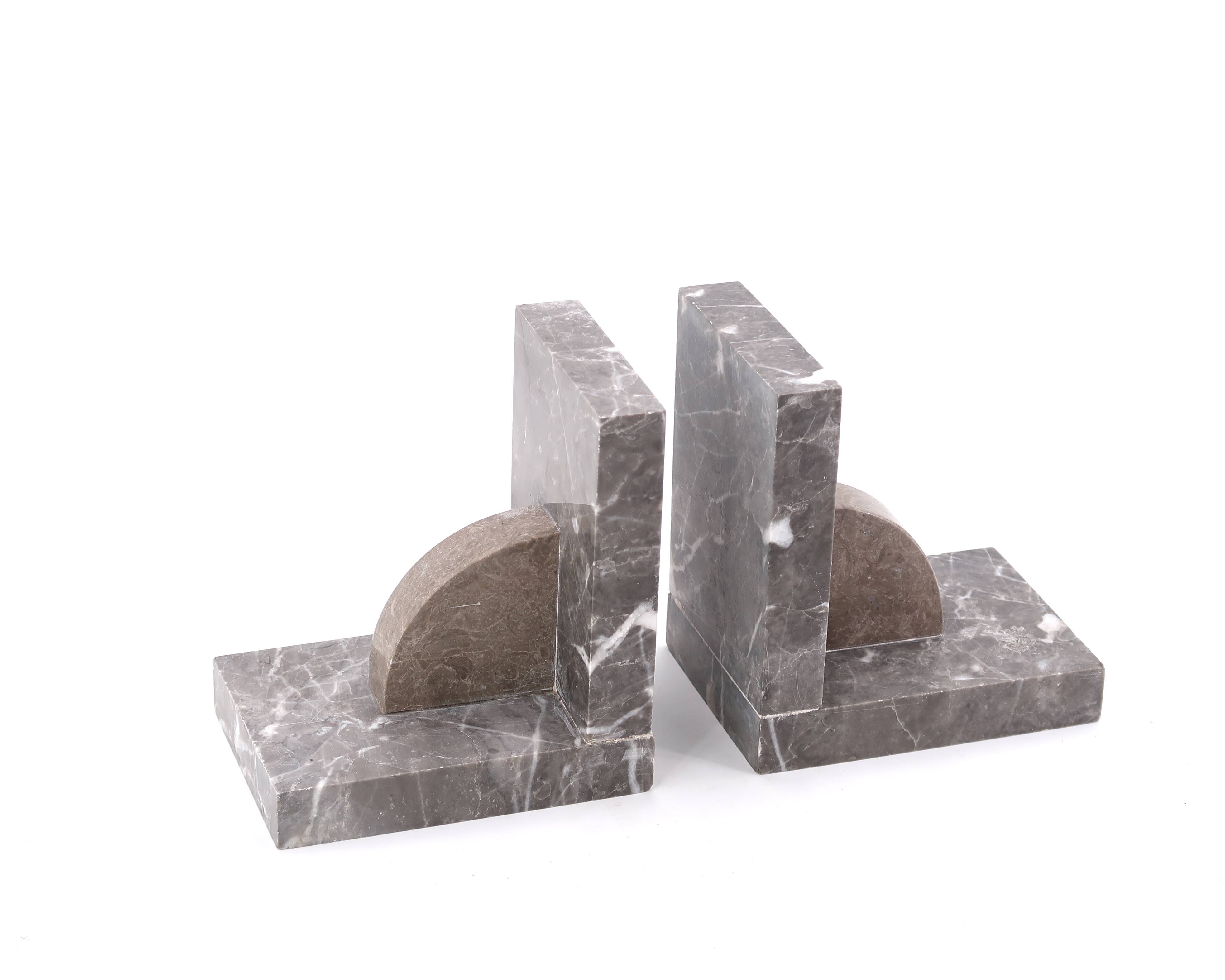 Art Deco Grey Marble Bookends