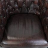 Set of three classic English-style Chesterfield cowhide  club armchairs