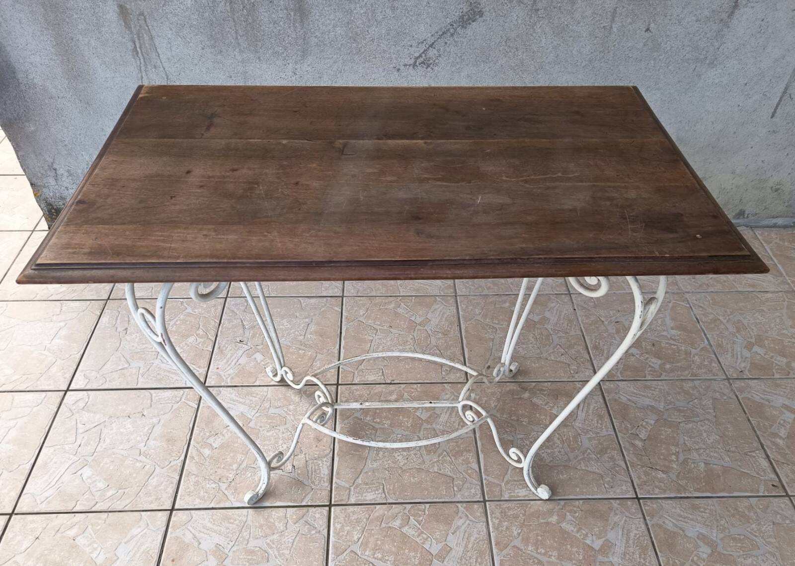 Old wrought iron and walnut table