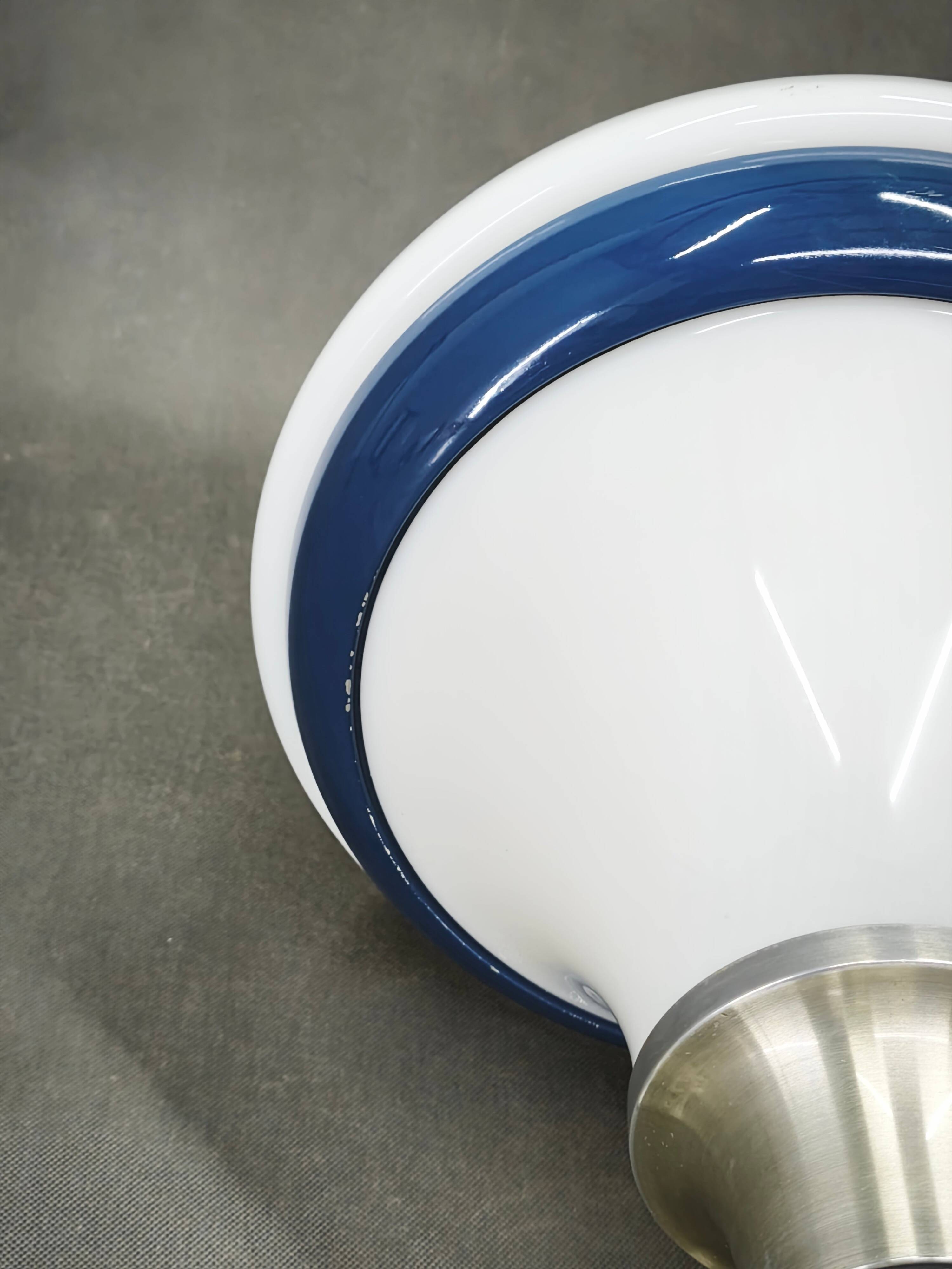 1970s Italian Space Age Opaline Glass and Blue Metal Table Lamp