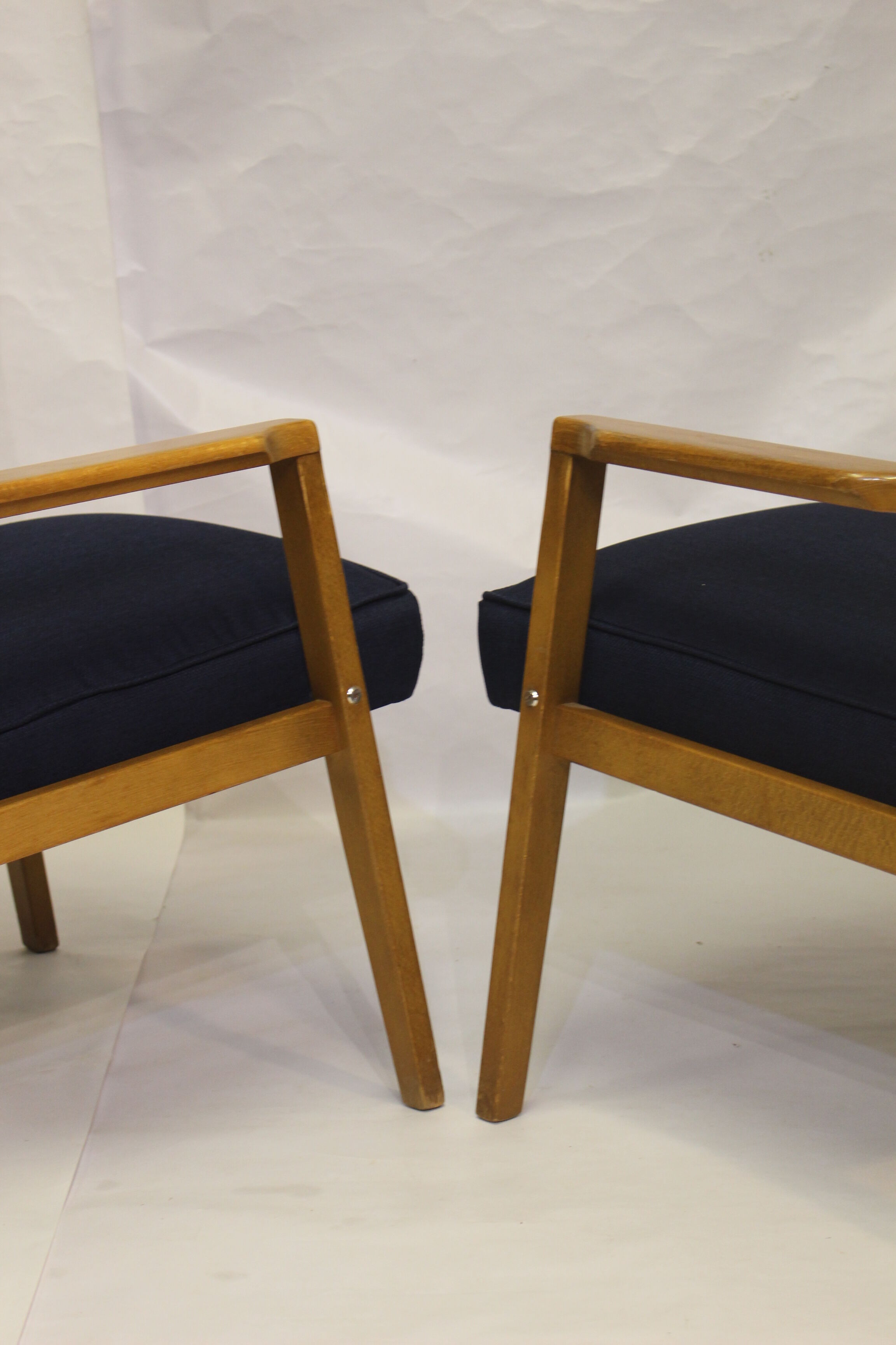 Pair of Scandinavian armchairs 60s restored deep blue gloved fabric.