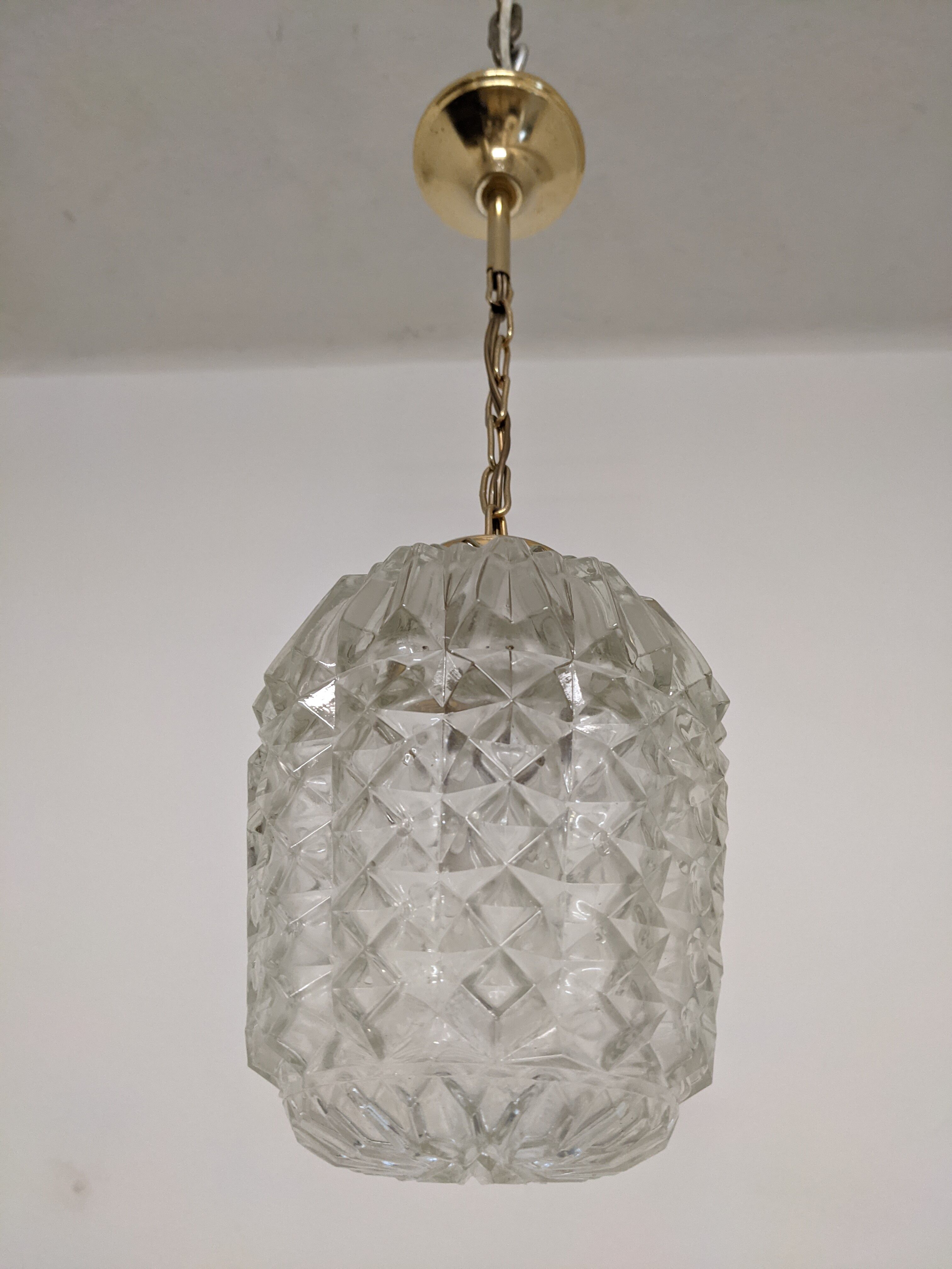 Vintage molded glass pendant lamp from the 50s/60s