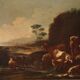 Painting of the Roman school of the 17th century, landscape with pastoral s