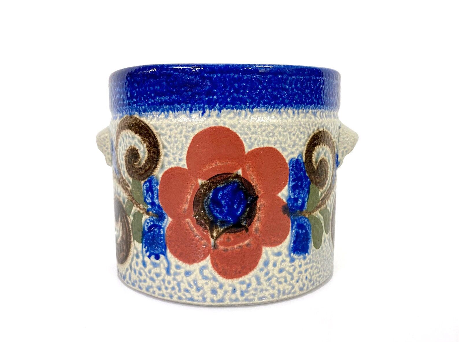 Jardinière en céramique Vintage Knodgen 5260, bleue avec fleurs