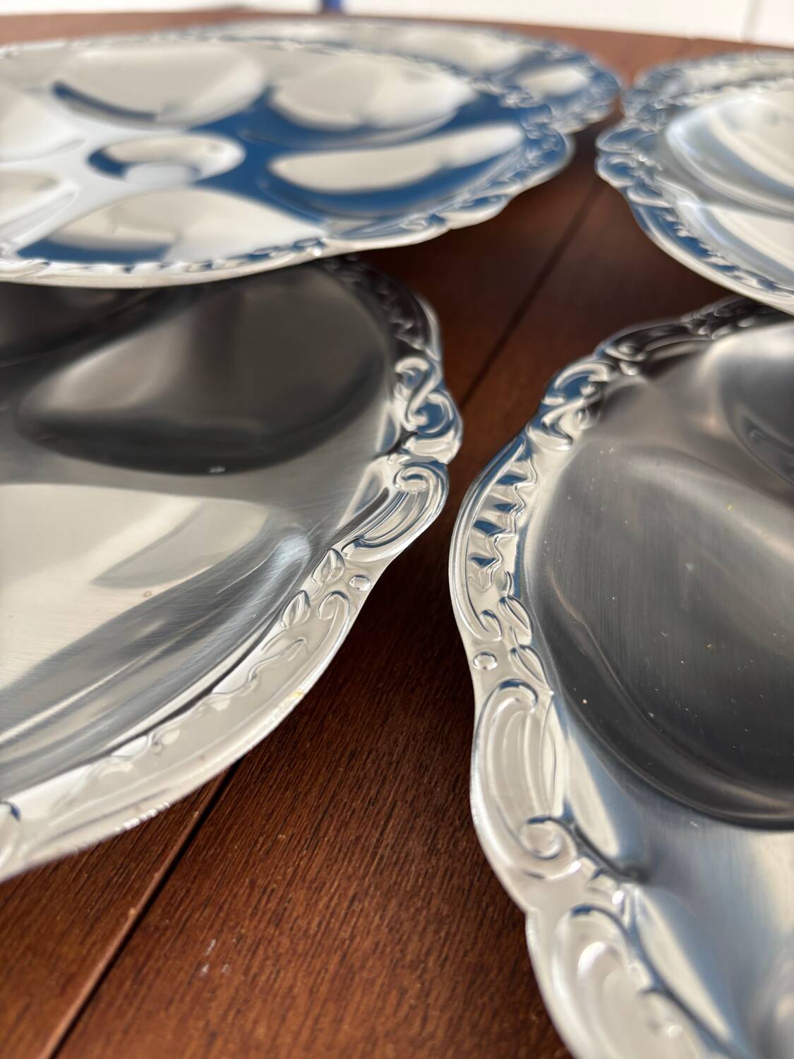 Lot de 6 assiettes à coquilles en métal argenté vintage, style classique