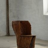 Chair made from hand-carved pine with storage, modern Swedish style, wabi-sabi, 1900s.