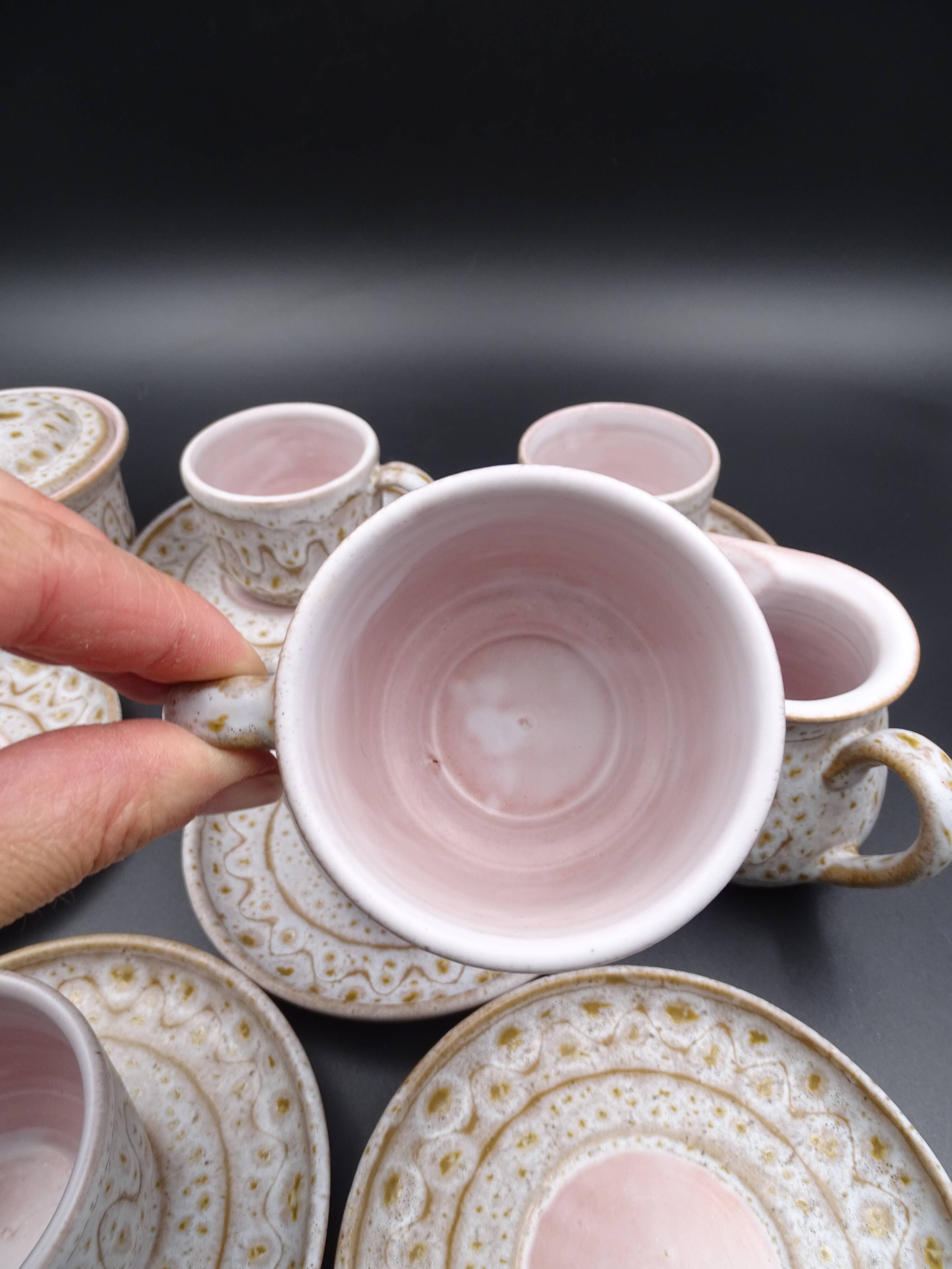 Earthenware coffee service signed Jean Austruy Vallauris around 1970 - Cups - saucers - milk pot