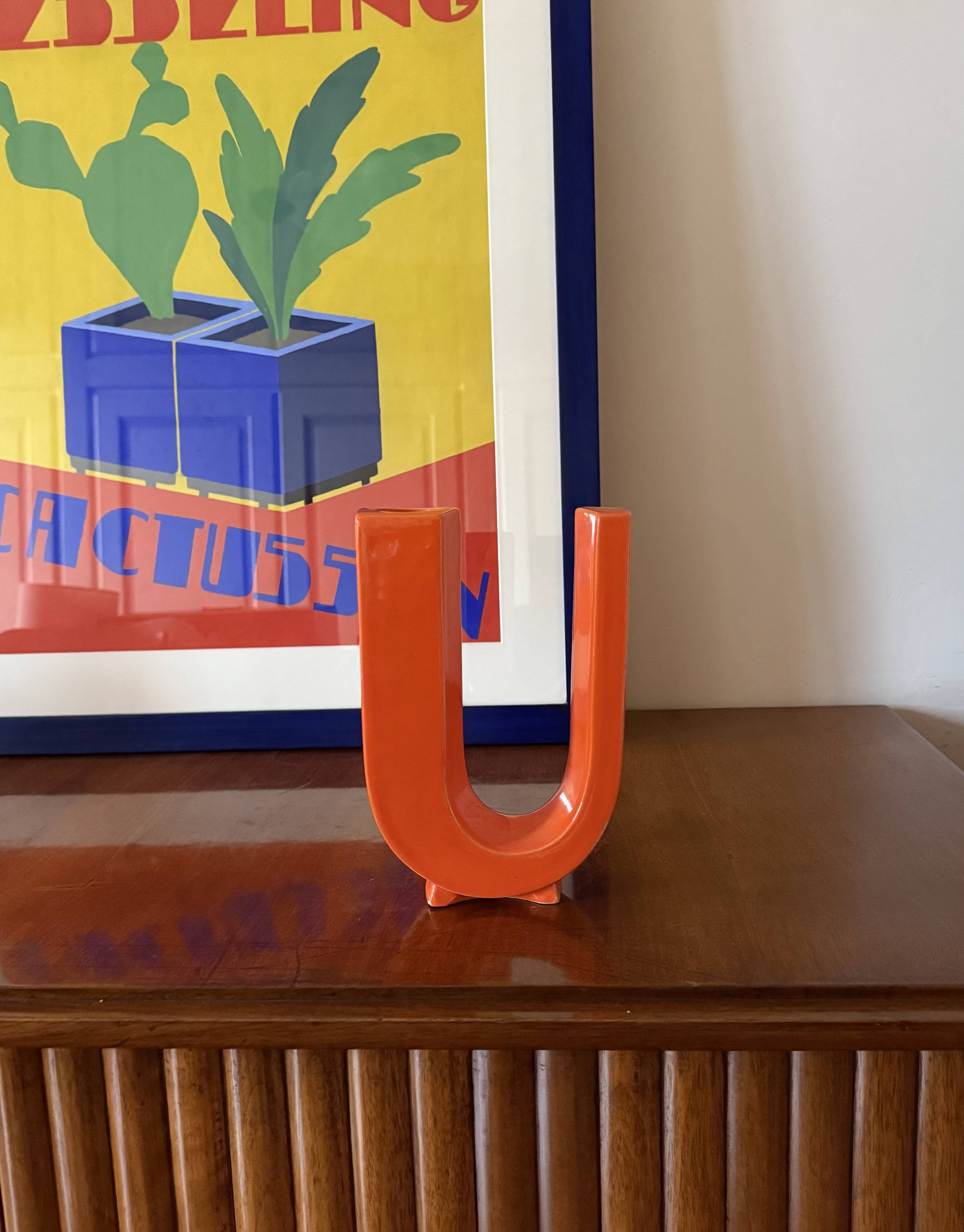 Space age U letter ceramic solifleur vase, Marcel Radureau France 1970