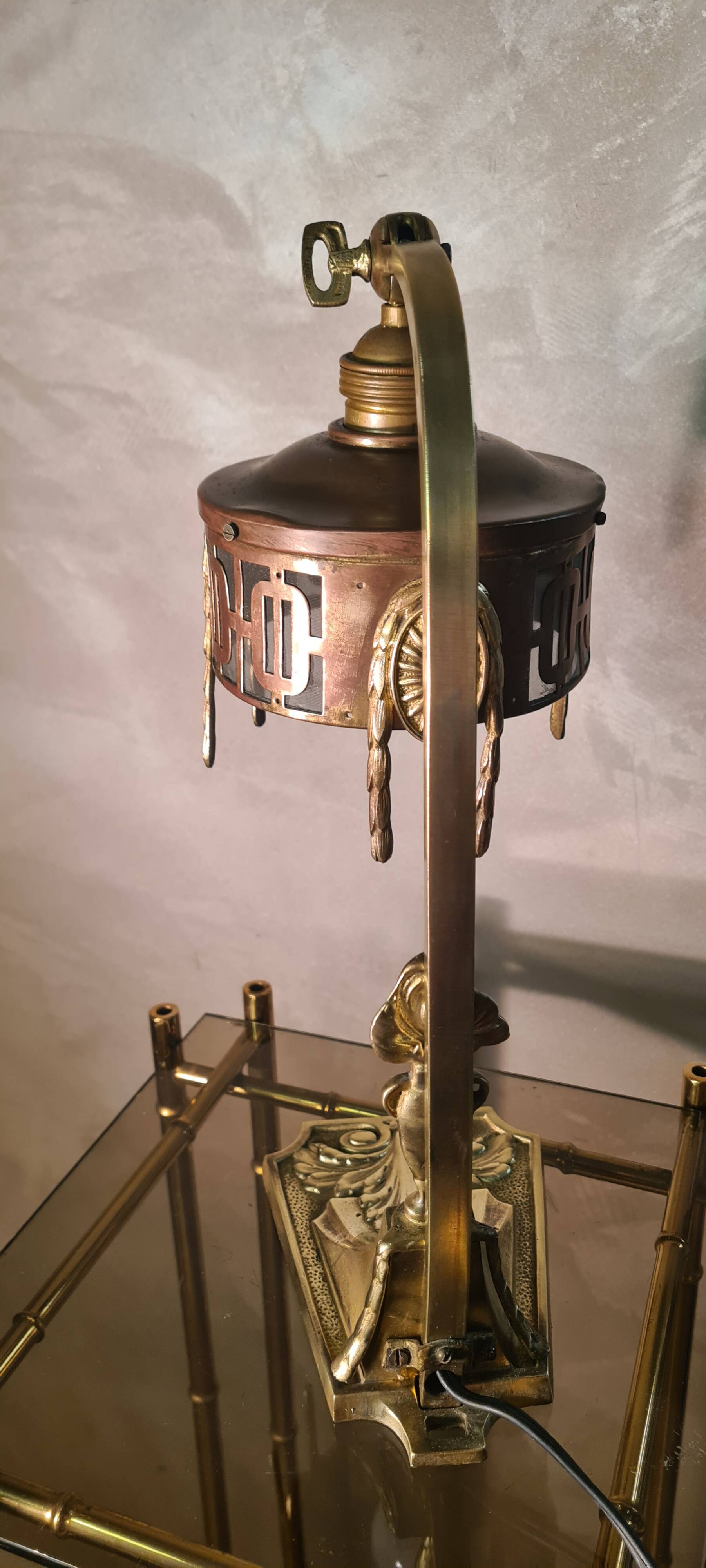 1900 bronze and brass art nouveau lamp, inspired by Napoleon 3, 35x18