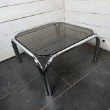 Chrome metal coffee table with smoked glass top from the 70s