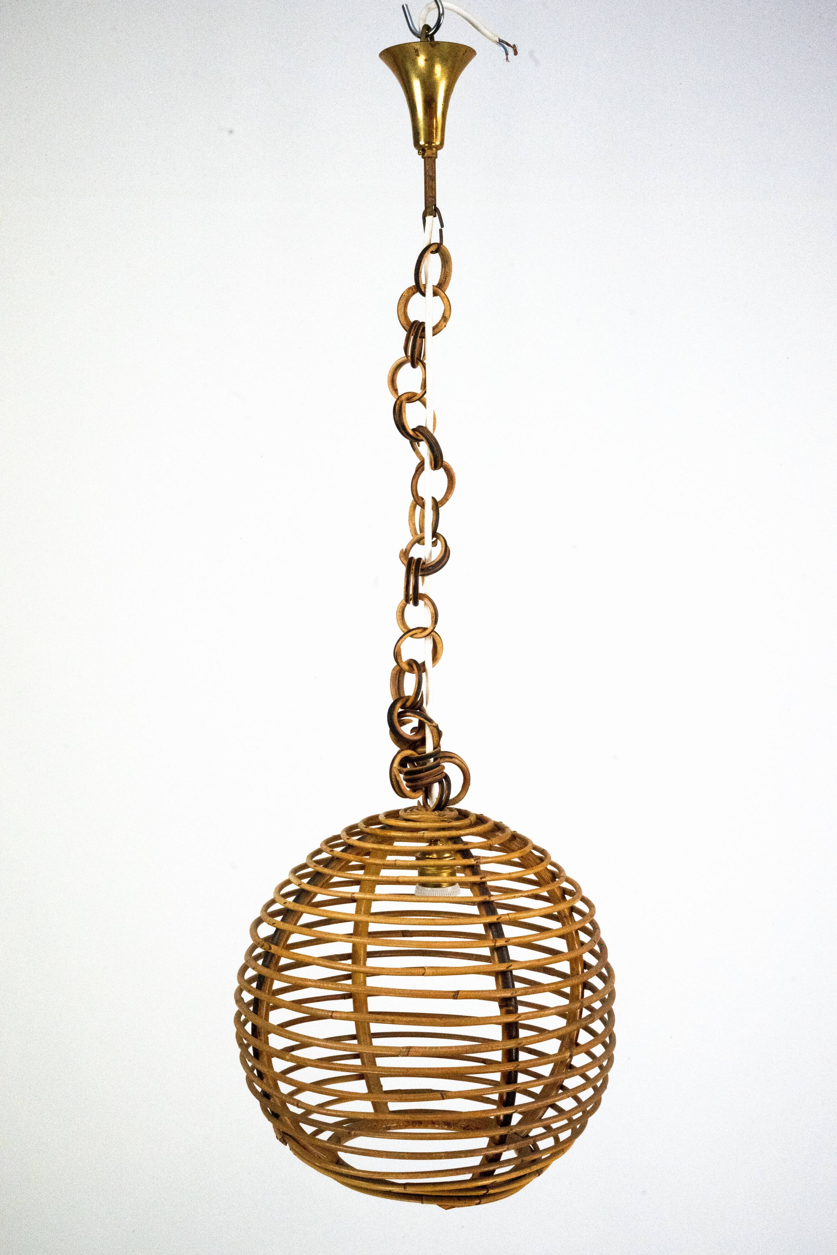 Chandelier en bambou sphérique vintage des années 1950