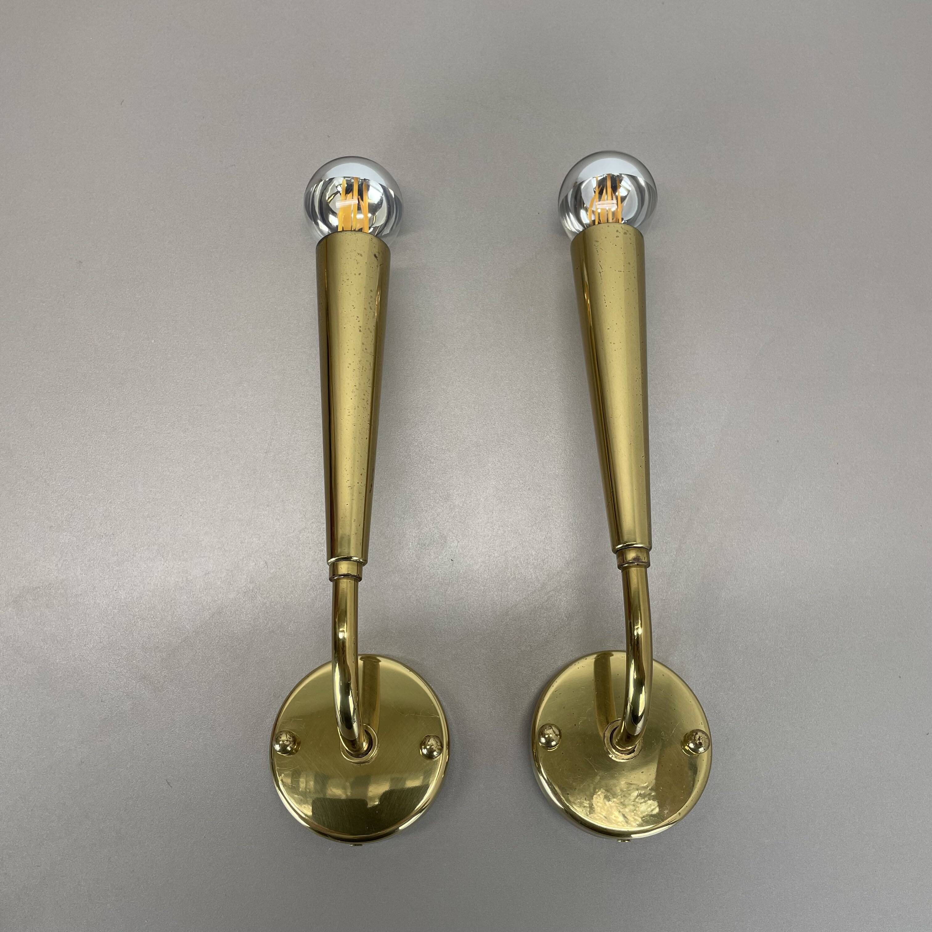 set of 2 Brass "TORCH" Stilnovo Style Theatre Wall Light Sconces, Italy, 1970s