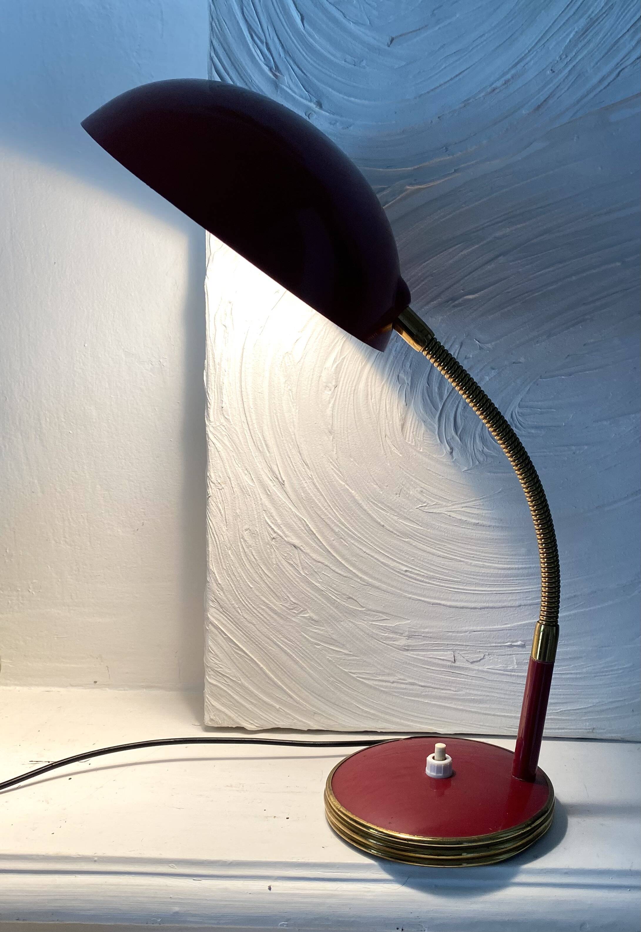 Articulated desk lamp, 1960s, burgundy and gold