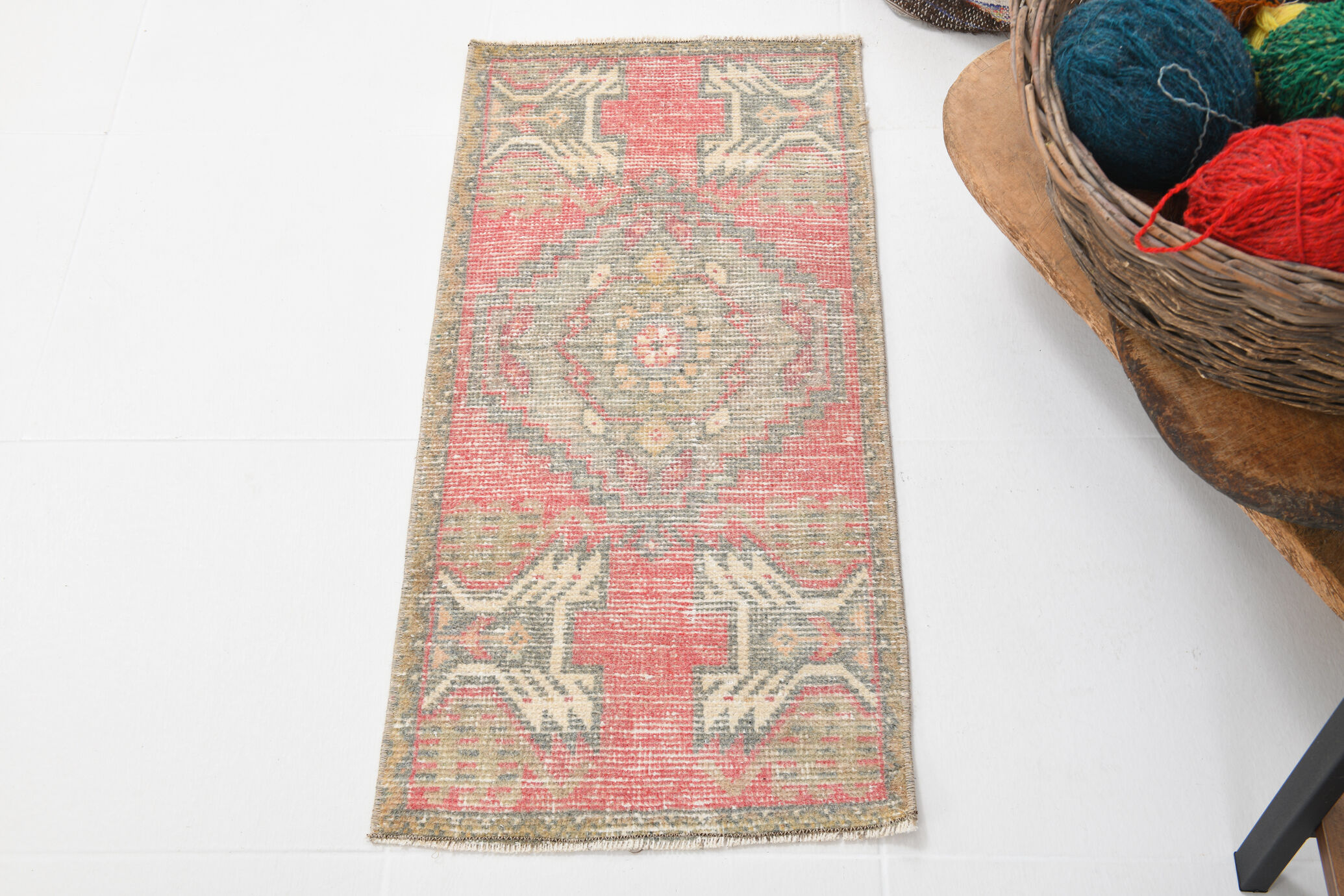 Red vintage door mat rug