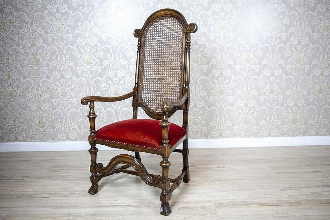 Armchair with Rattan Backrest, 1950s