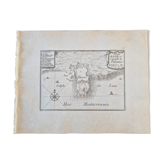 17th century copper engraving "Plan of the town of Palamos" By Pontault de Beaulieu