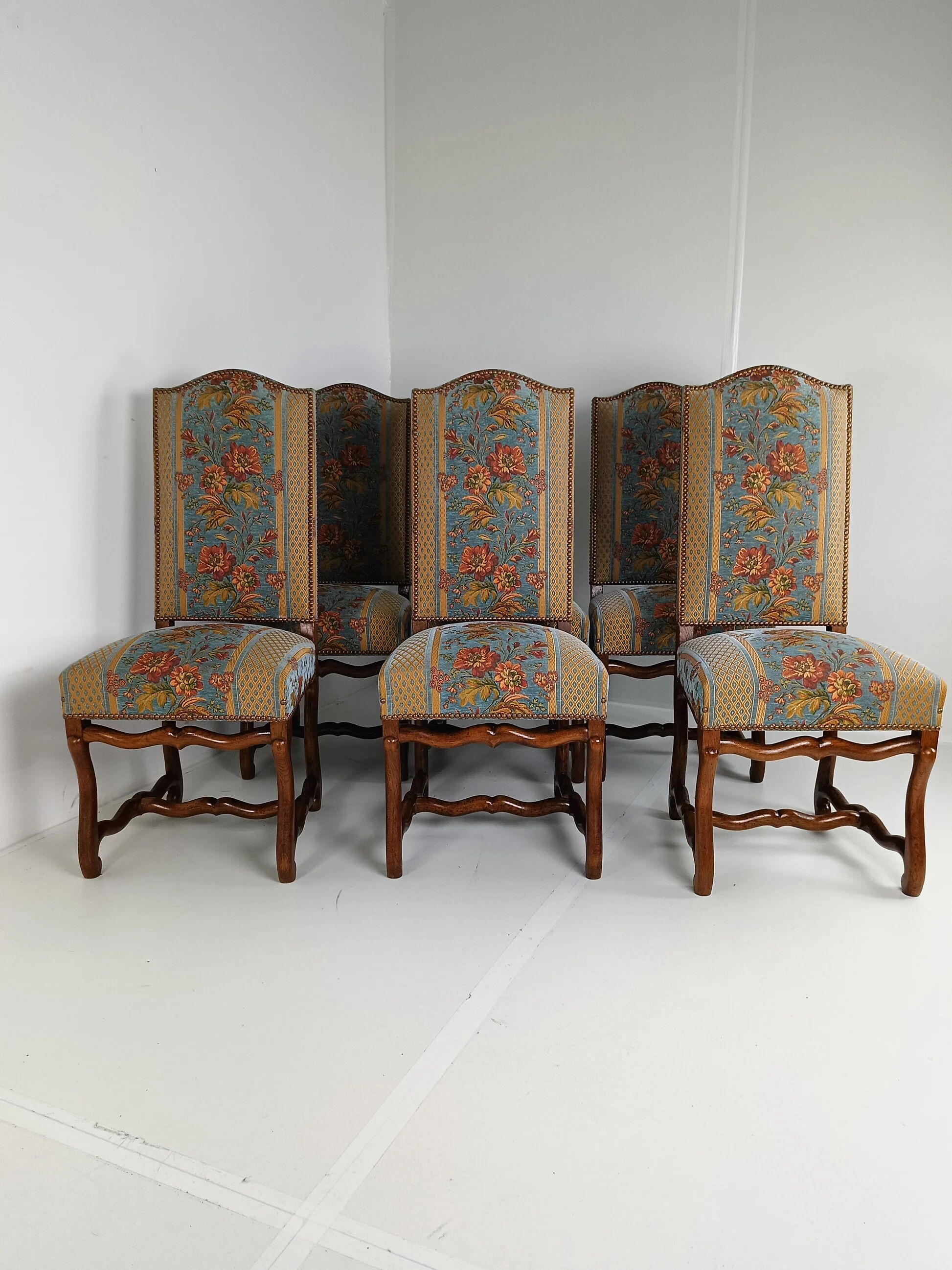 Beech Os De Mouton tapestry chairs (set of 6)