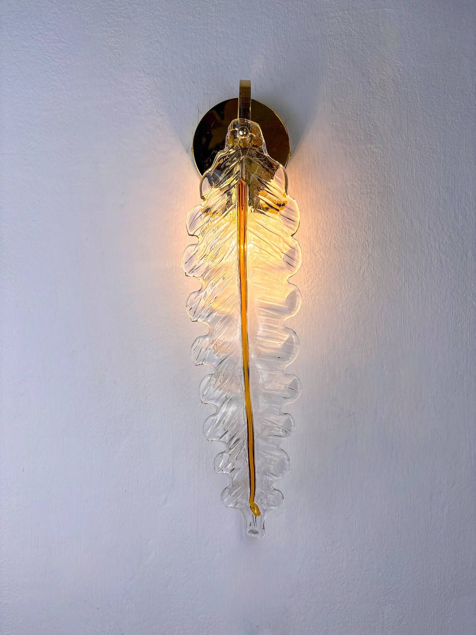 Pair of "Leaf" wall sconces by Murano Mazzega Italy, 1970s