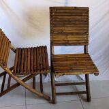 Duo of folding chairs in vintage bamboo 70s