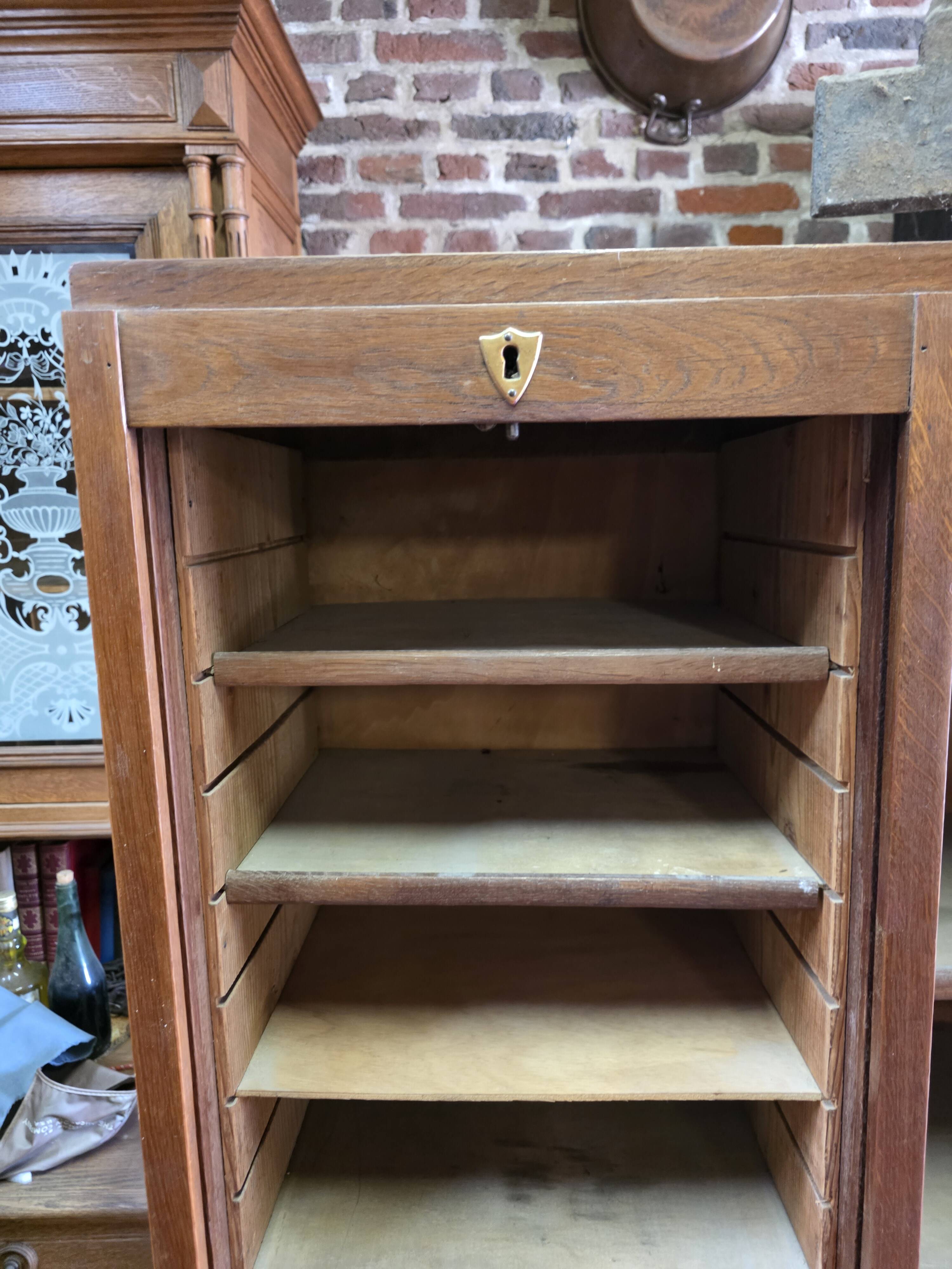 Antique double curtain cabinet in oak