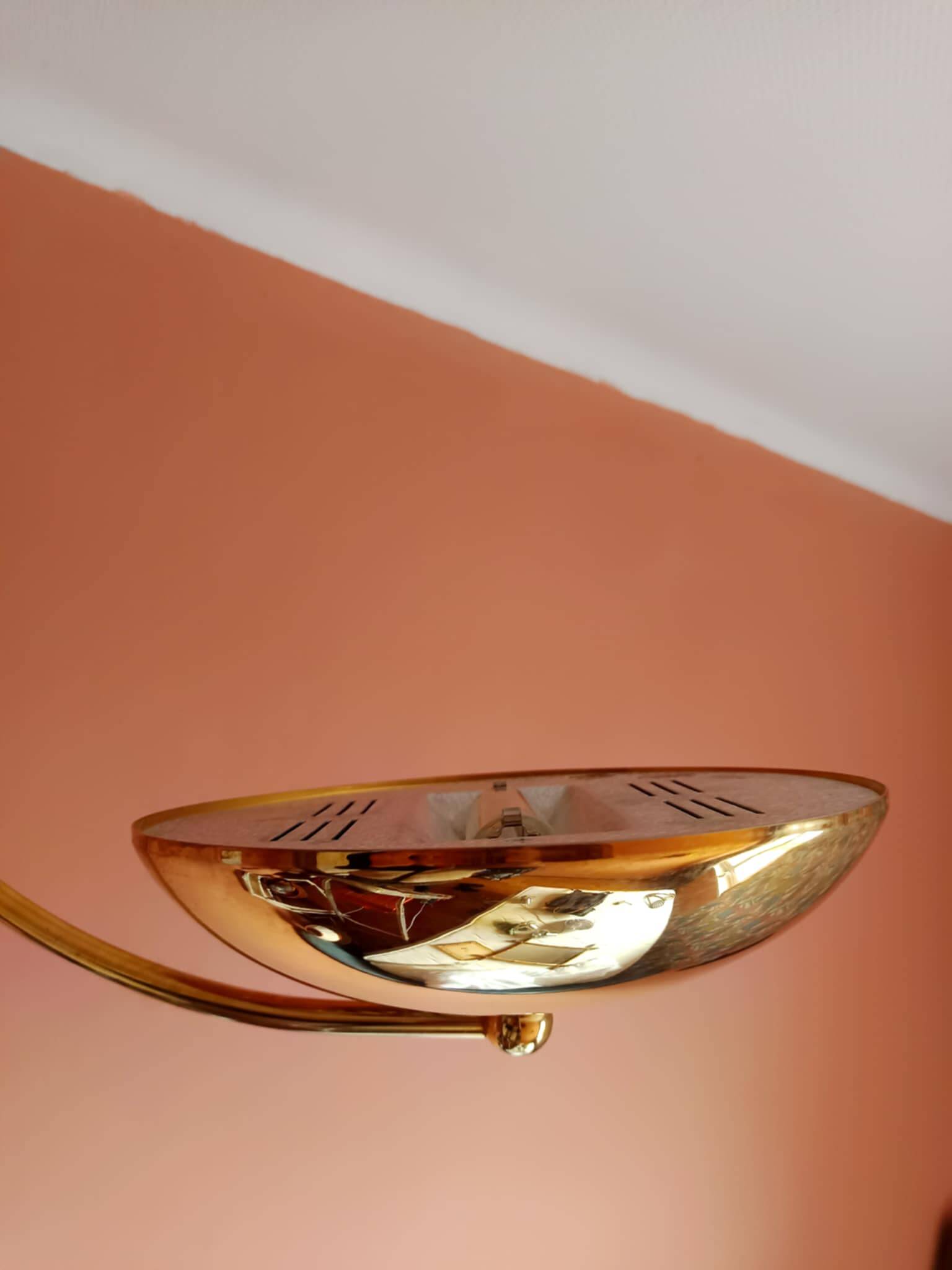 Vintage gold metal arc pendant light, 1980s