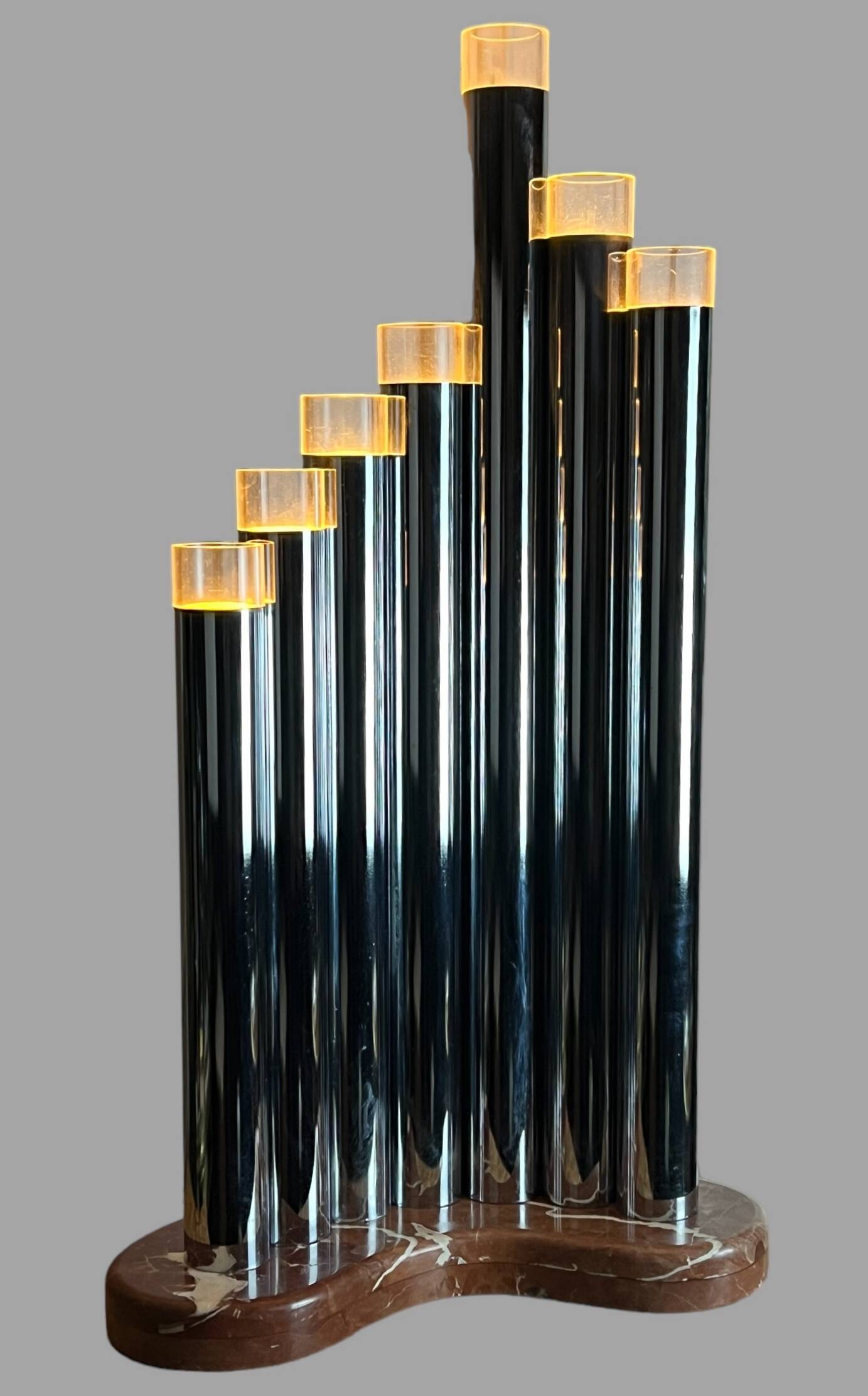 Grande lampe orgue de  sciolari des années 70 en métal chromé et marbre