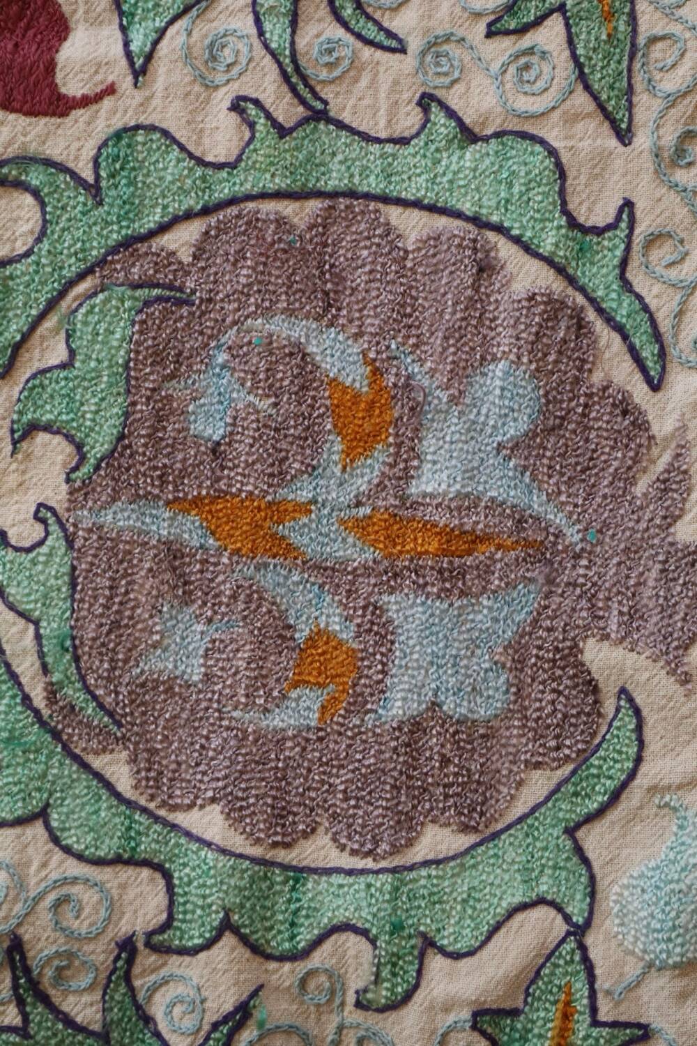 Antique hand embroidered silk suzani bedspread