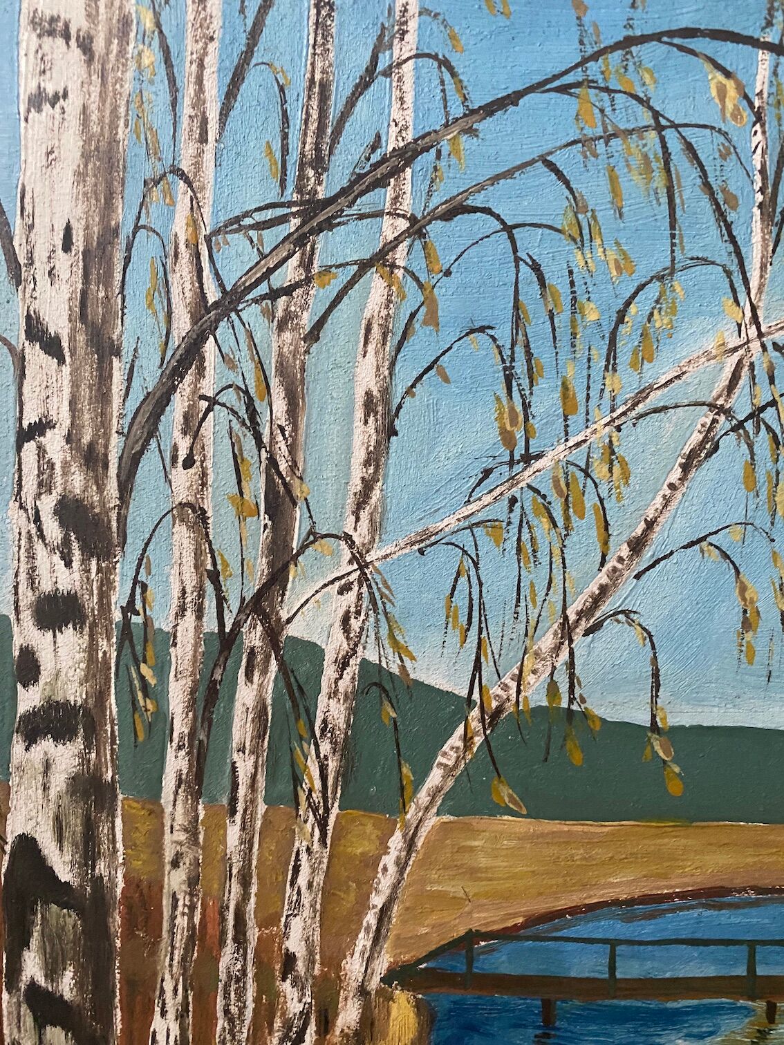 Mid Century Vintage Framed Oil Painting - By the Lake