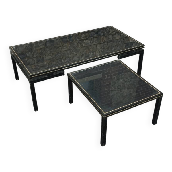 Table basse ancienne vintage en métal avec plateau verre