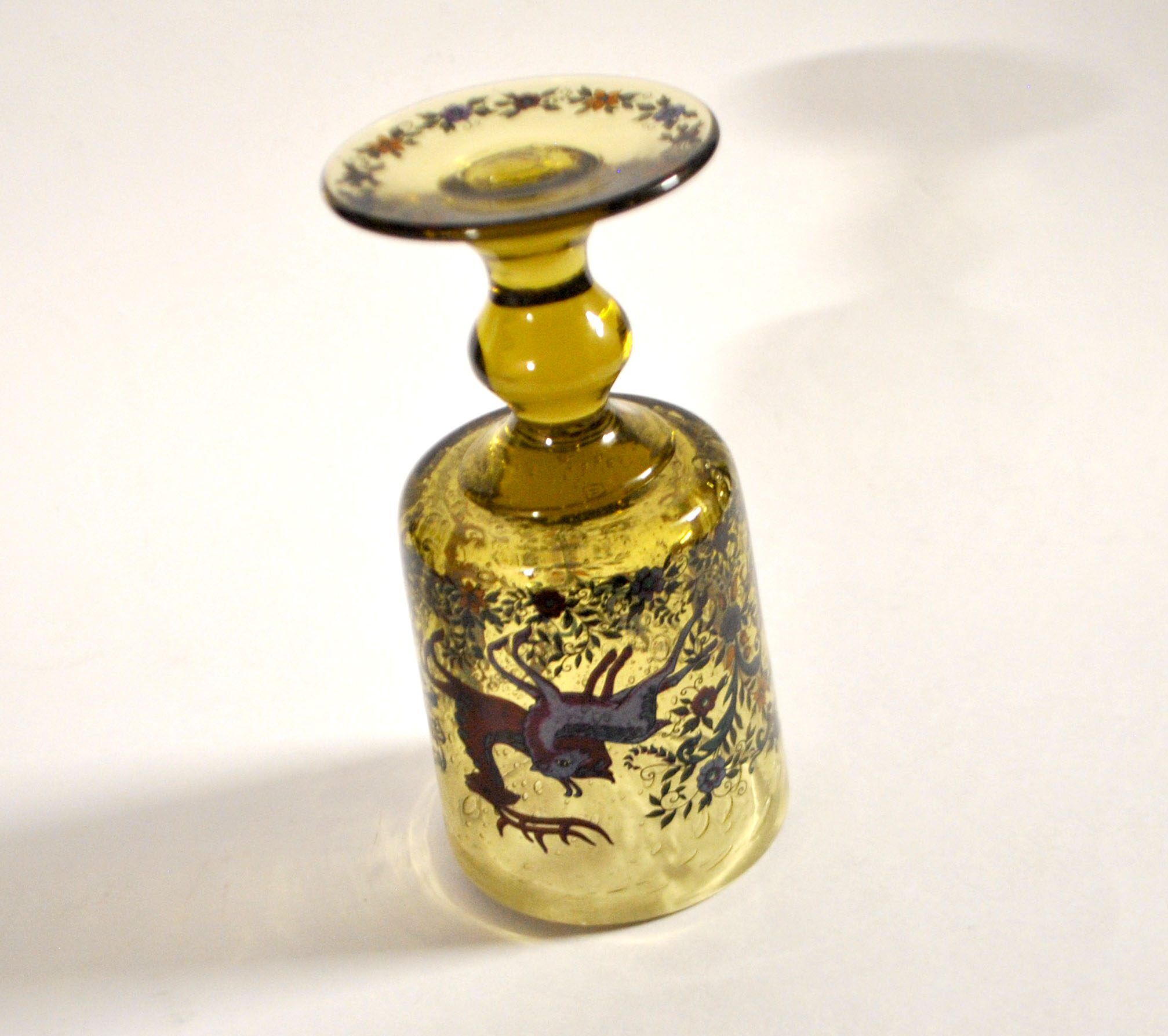Roemer glass in bubble glass, enamelled, hunter Alfred TAUBE VOHENSTRAUSS Germany