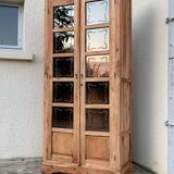 Parisian wardrobe in raw wood with engraved glass from 1920.