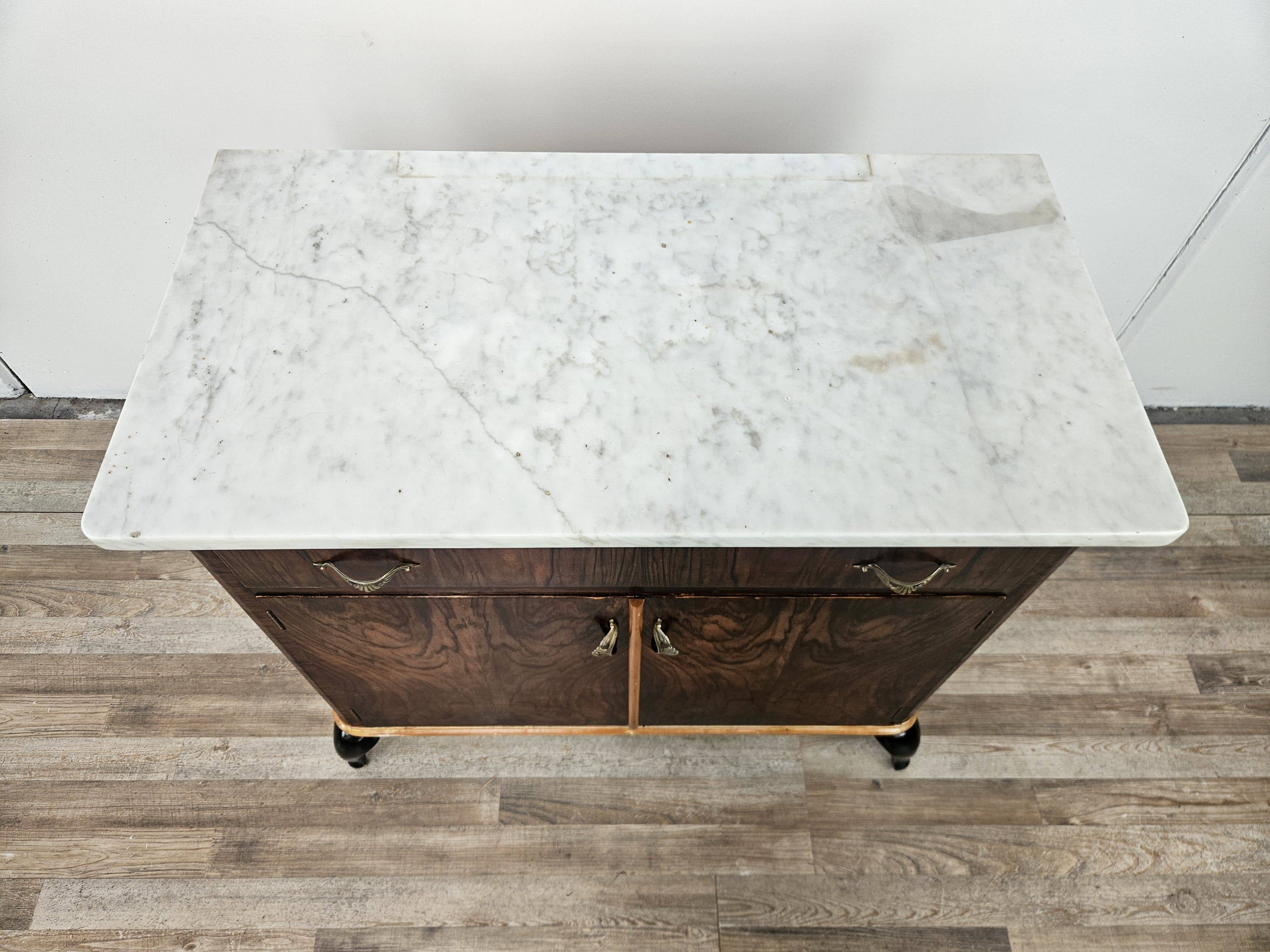 Mahogany burl dressing table with white marble top
