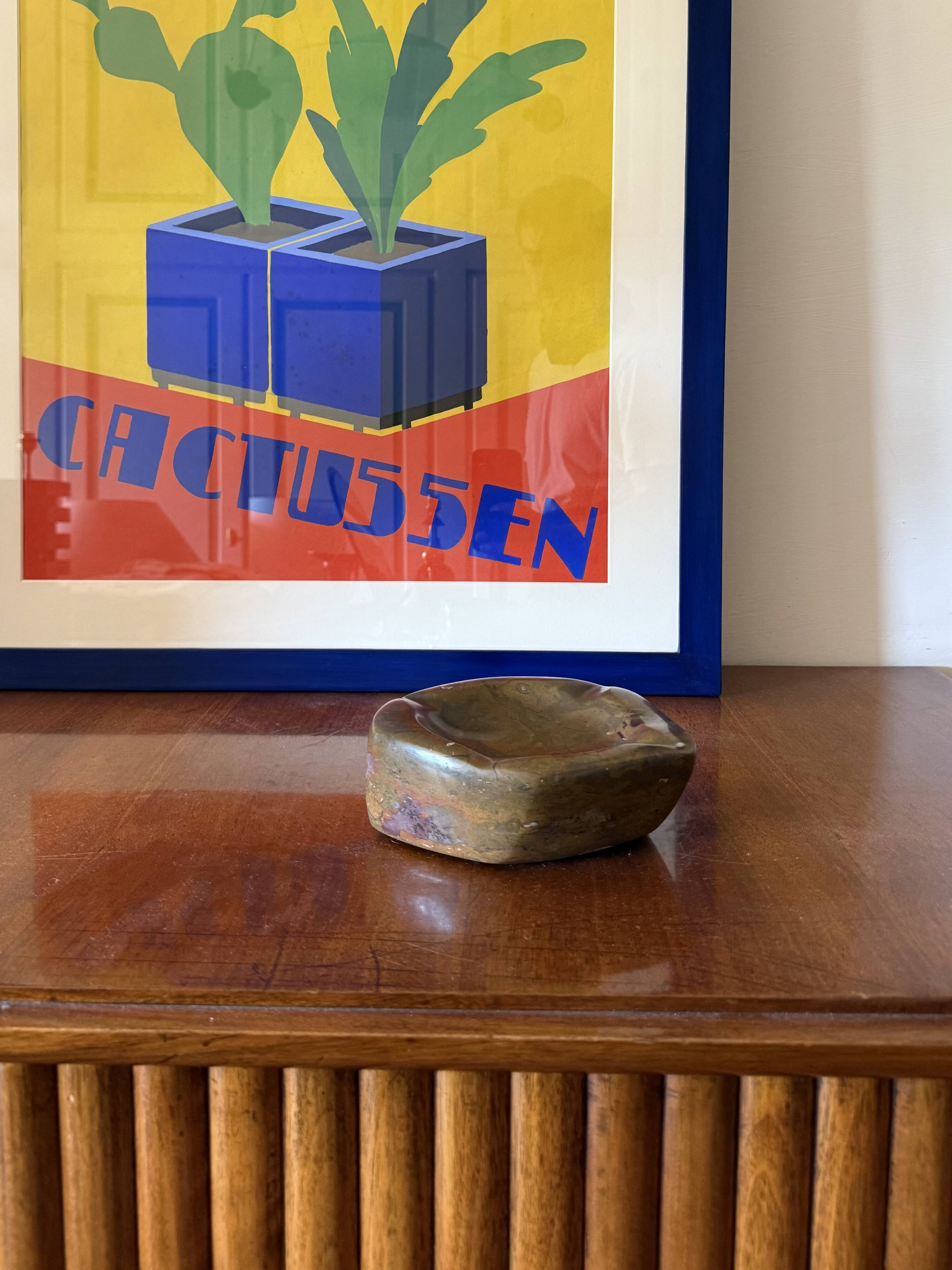 Luxury fossil brown marble ashtray bowl, France 1970s