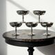 5 vintage bistro-style stainless steel dessert bowls on stands