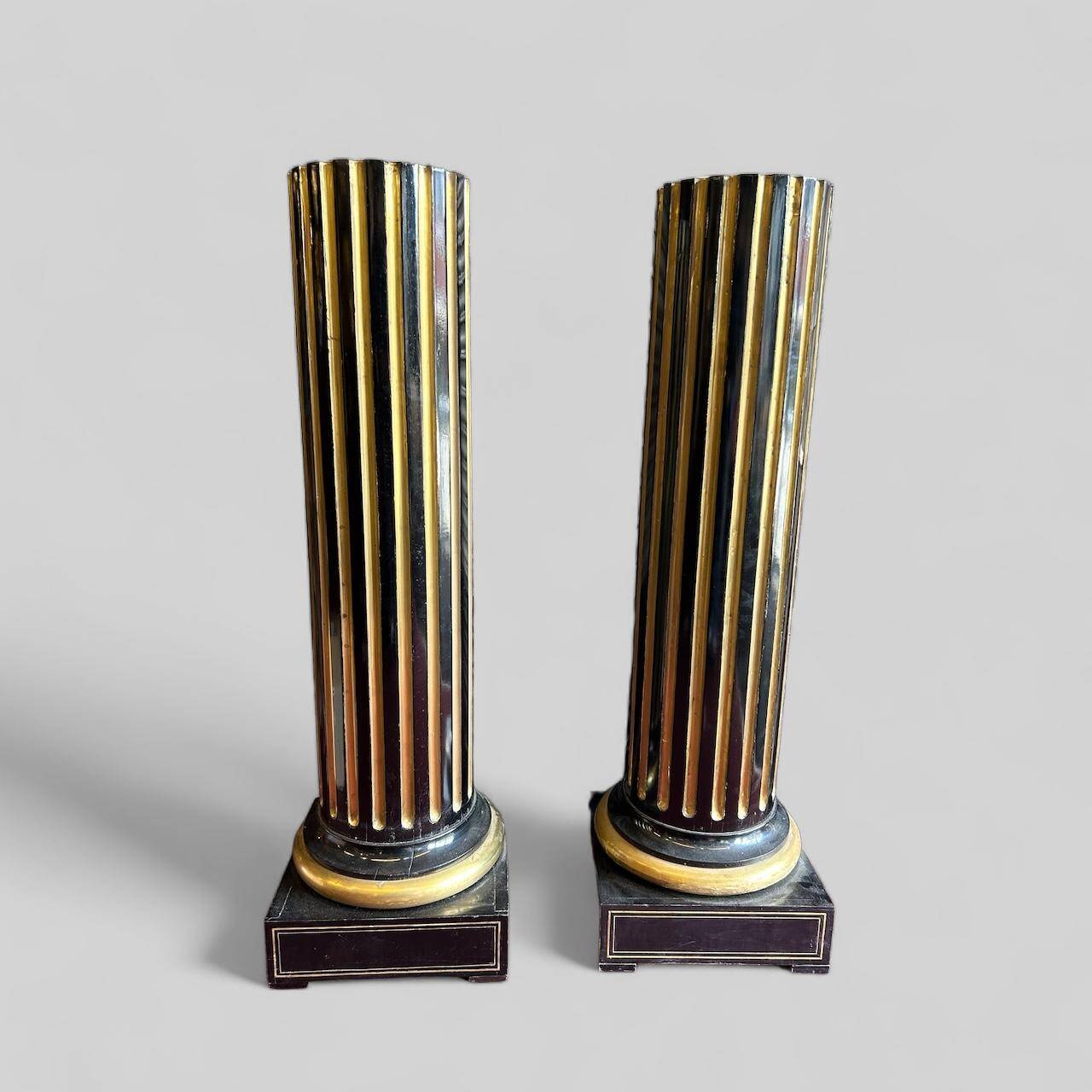 Rare Pair Of Sheaths - Truncated Columns From Napoleon III Period Lacquered Wood And Brass H 144 Cm