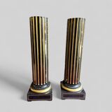 Rare Pair Of Sheaths - Truncated Columns From Napoleon III Period Lacquered Wood And Brass H 144 Cm